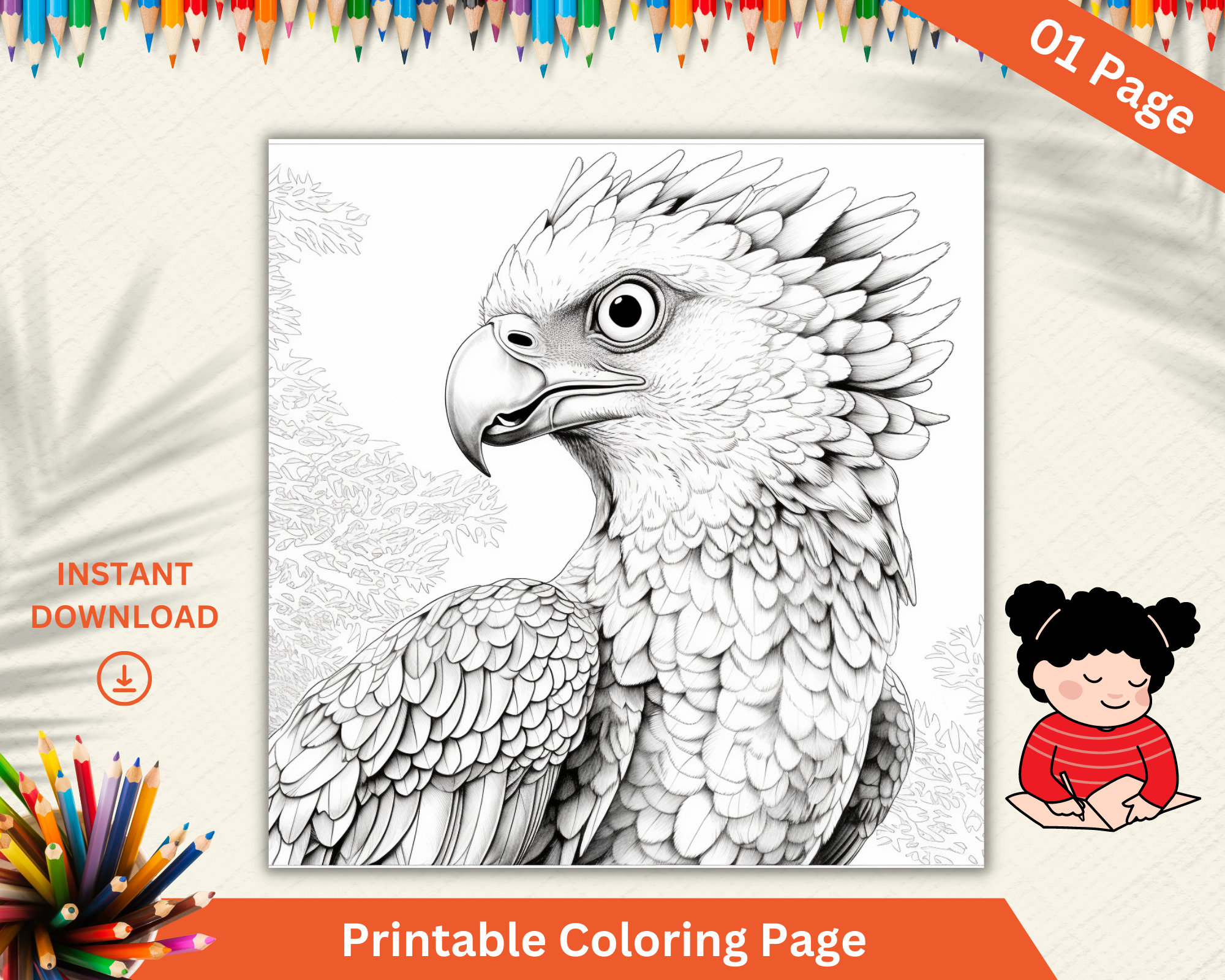 Harpy Eagle Coloring Page Bird Coloring Page Kids Coloring - Etsy