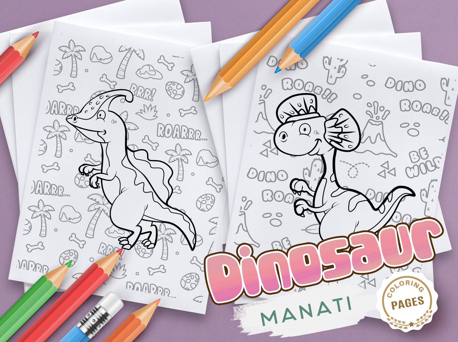 Dinosaur Coloring Pages, PDF Printable Download of 10 Dinosaurs