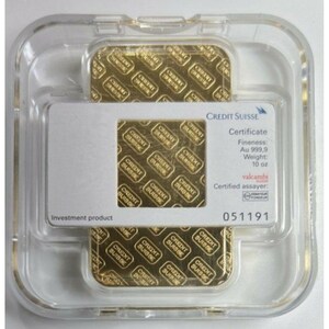 Gold Bar 10 Oz Gold Bar Credit Suisse .9999 Fine Gold With New Assay Card