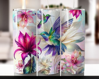 Hummingbirds Floral Tumbler 20oz PNG Sublimation Wrap ,tumbler wraps Designs for Straight and Tapered Tumbler, Digital Download.