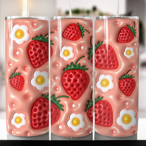 3D Inflate Strawberry Skinny Tumbler 20oz Sublimation Wrap ,tumbler wraps Designs for Straight and Tapered Tumbler, Digital Download.