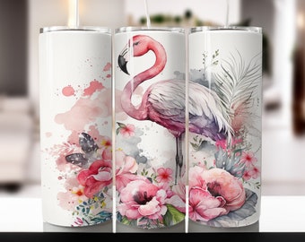 Water Color Spring Flamingo Tumbler 20oz PNG Sublimation Wrap ,tumbler wraps Designs for Straight and Tapered Tumbler, Digital Download.