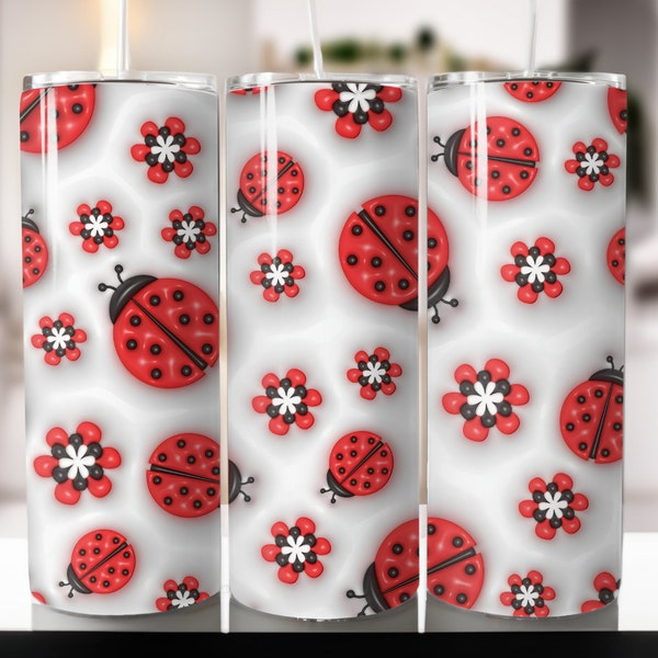 3D Inflated Ladybug Tumbler 20oz PNG Sublimation Wrap ,tumbler wraps Designs for Straight and Tapered Tumbler, Digital Download.