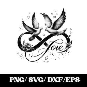 Infinity Love SVG, Love Birds PNG, Romantic Dove Clipart, Forever Love SVG, Wedding Cricut Cut File, Sublimation Design