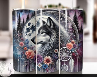 Wolf Boho 20oz Skinny Tumbler Png Sublimation Wrap ,tumbler wraps Designs for Straight and Tapered Tumbler.