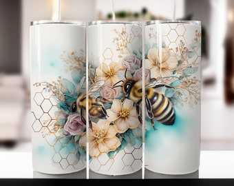 Let It Bee Floral Tumbler 20oz Skinny Tumbler Sublimation Wrap ,tumbler wraps Designs for Straight and Tapered Tumbler, Digital Download.