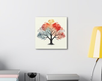 RusticFloat Impression sur toile encadrée Art mural Illustrations de feuilles saisonnières tropicales Art moderne du milieu du siècle Décor Boho