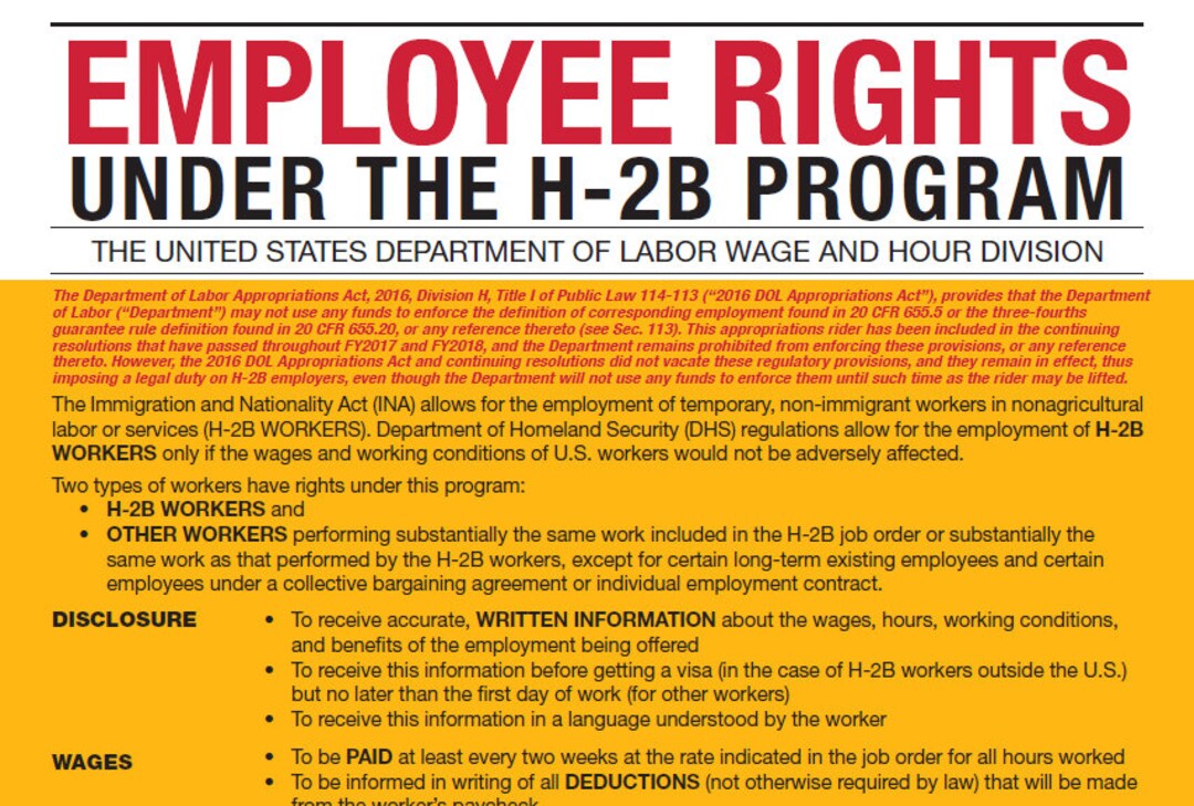 Employee Rights Under the H-2B Program Poster - Etsy
