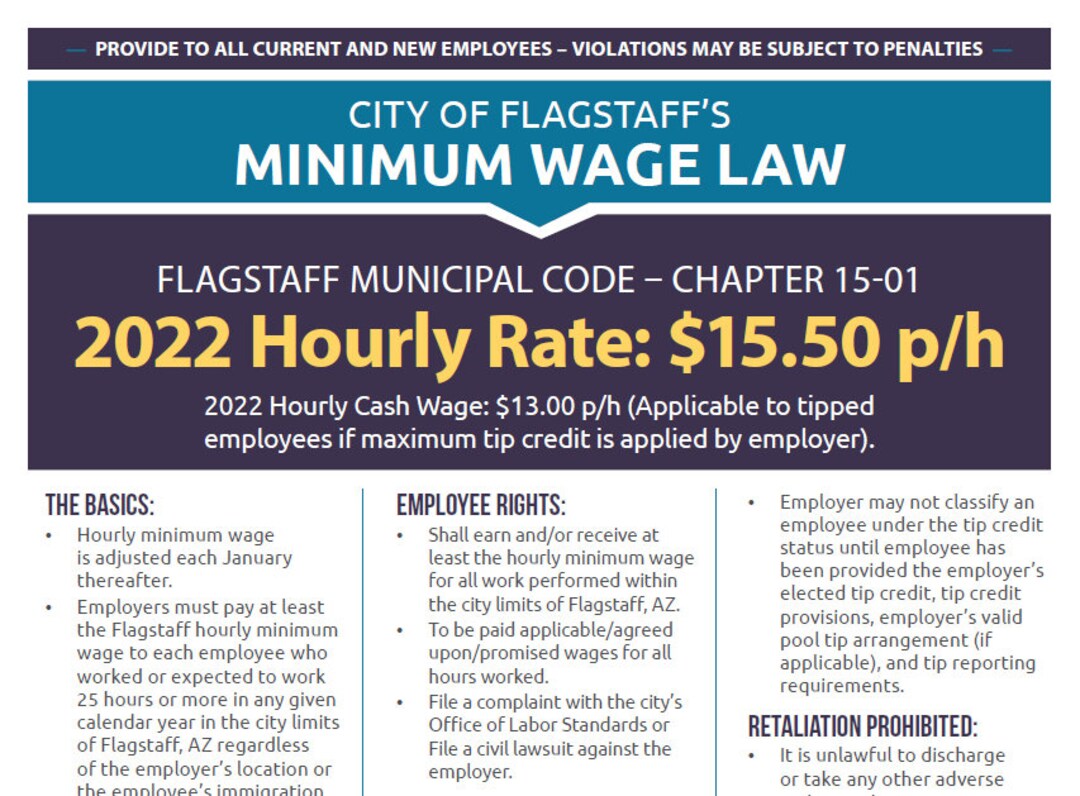 Flagstaff, AZ 2022 Minimum Wage Law Poster Etsy