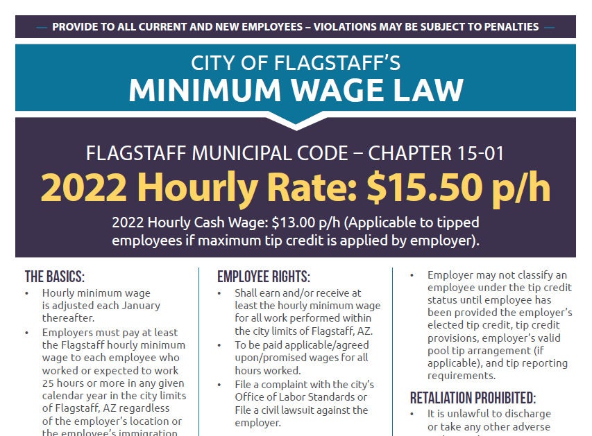 Flagstaff AZ 2022 Minimum Wage Law Poster Etsy