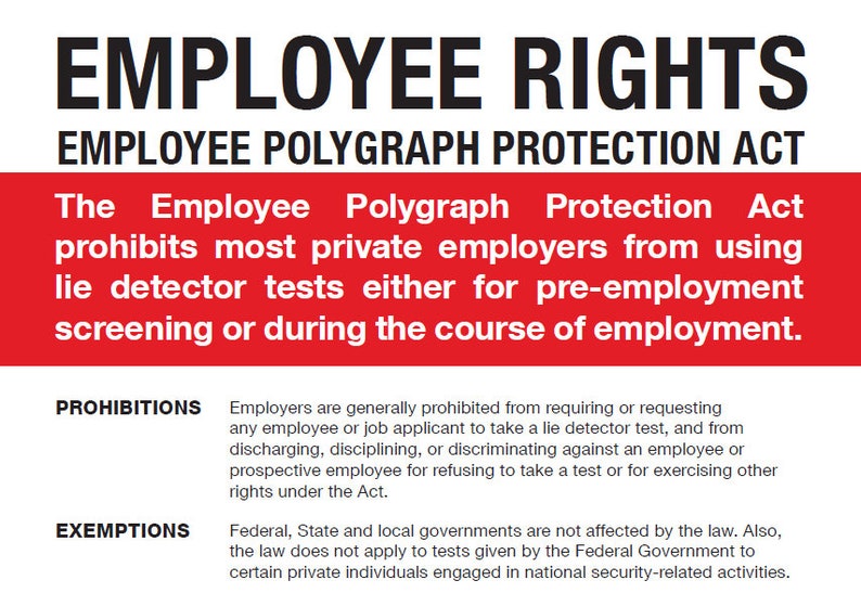 Employee Rights Employee Polygraph Protection Act Poster Etsy