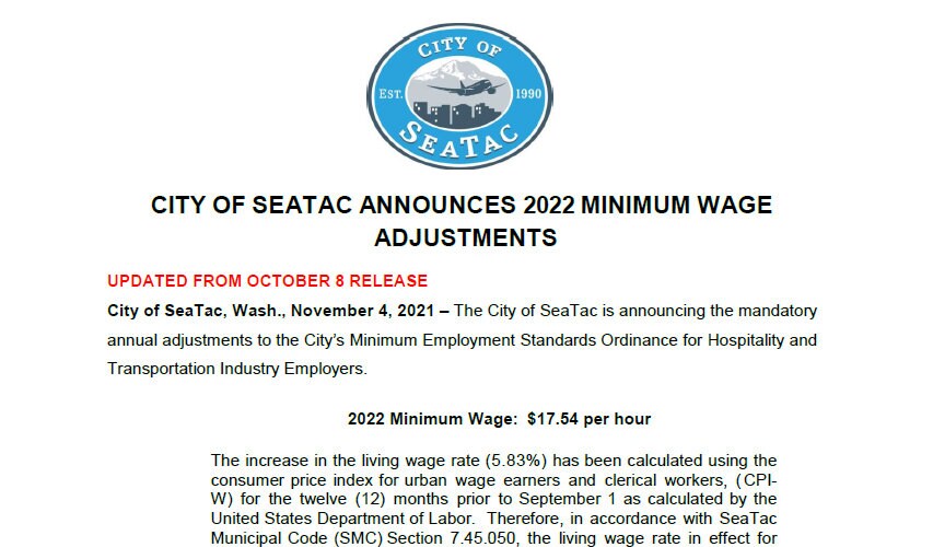 SeaTac, Washington Minimum Wage Labor Law Poster (2024), 48 OFF