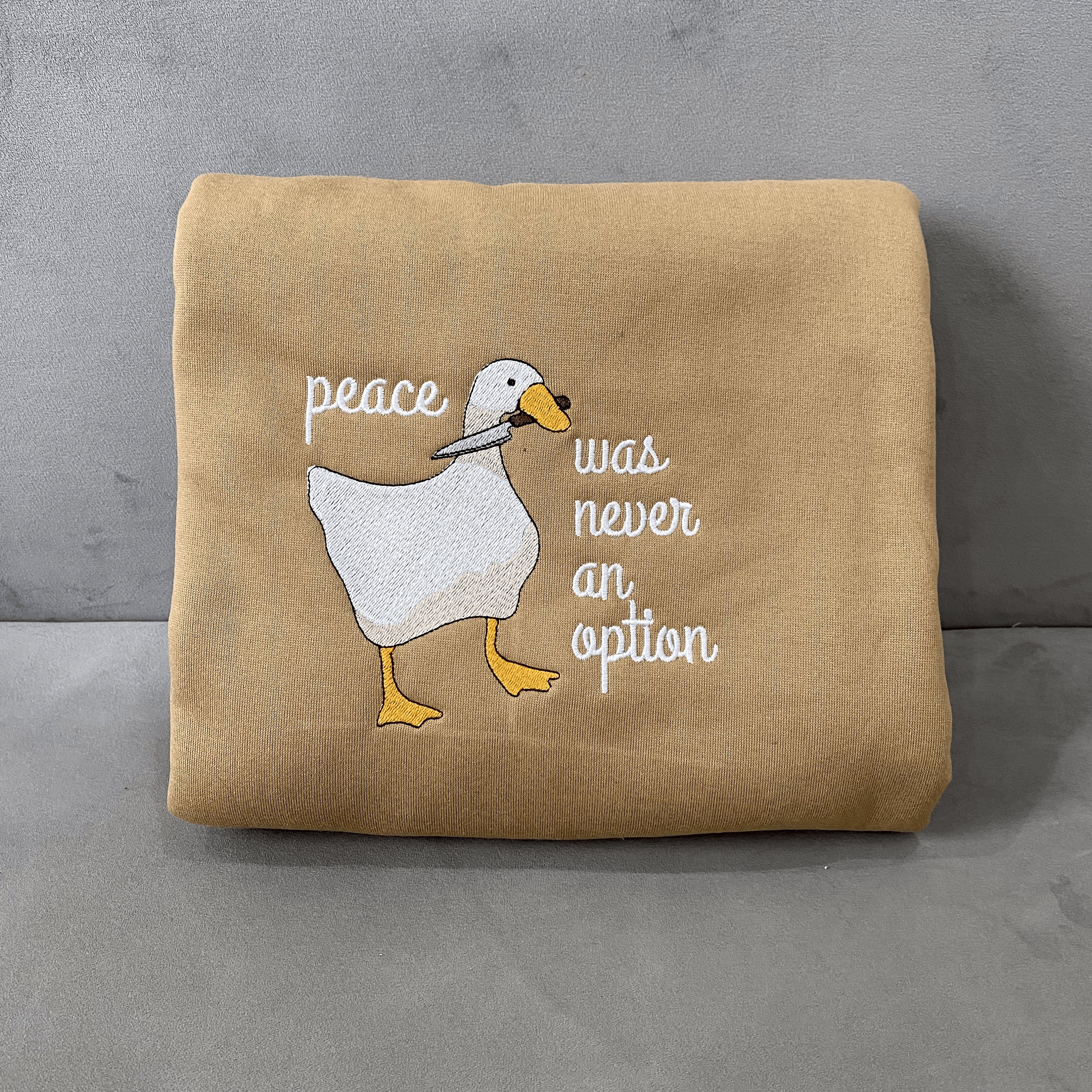 Discover Peace Was Never An Option Embroidered T-Shirt, Funny Goose Sweatshirt, Silly Goose Hoodie