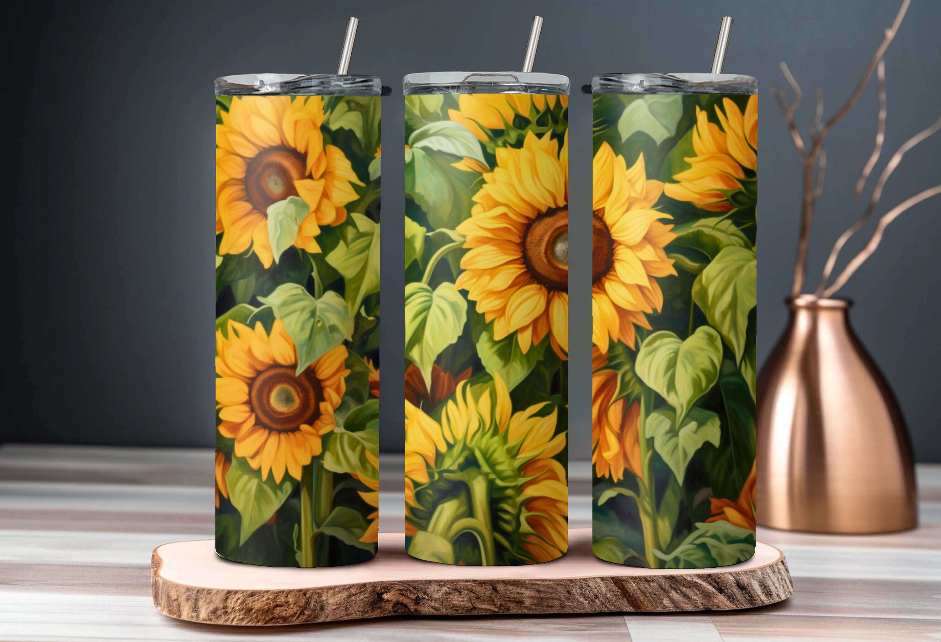 Floral Print Tumbler Sunflower Delight Wrap 20 Oz Skinny - Etsy