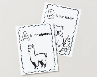 Alphabet Animals Coloring Pages | 26-Page Printable A–Z Farm Animal Workbook for Kids | Digital Download