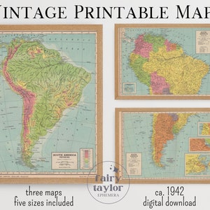 América del Sur Vintage imprimible mapa Set 1942 Atlas, Descarga instantánea 11x14, 18x24, 8x10, A4, 5x7, mapa antiguo, mapa retro, arte imprimible