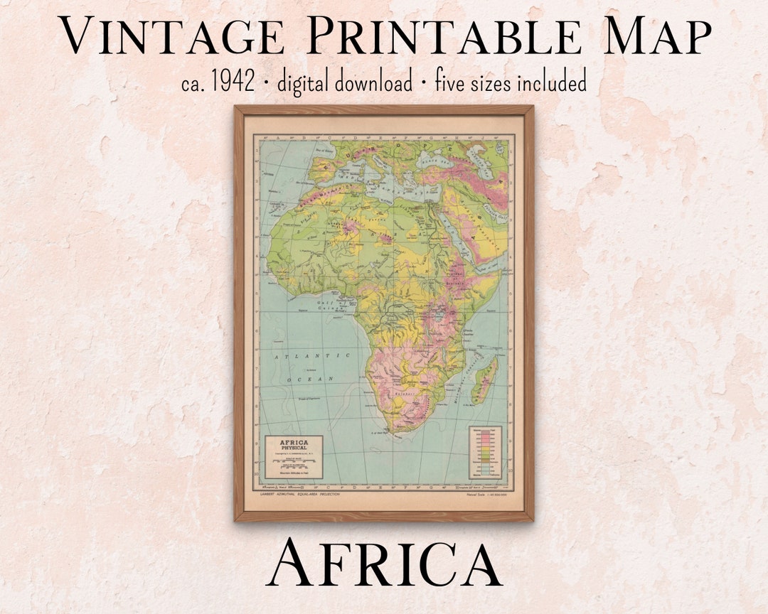 Africa Vintage Printable Map 1940s Atlas, Instant Download 11x14, 18x24 ...