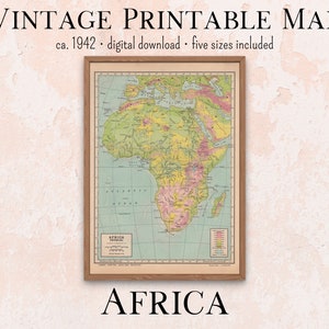 Afrika Vintage afdrukbare kaart jaren 1940 Atlas, Instant Download 11x14, 18x24, 8x10, A4, 5x7, antieke kaart, retro kaart, afdrukbare kunst, schoolkaart