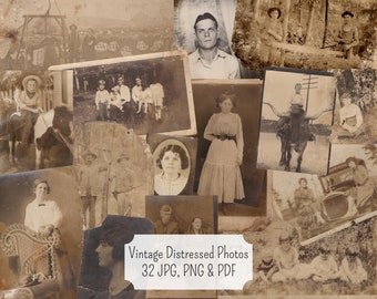 Distressed Vintage Photos JPG, PNG and PDF Collage Sheets | 1910s Digital Antique Photos, Printable Photo Portraits, Junk journal ephemera