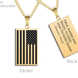 Patriotic Inspirational American Flag Stainless Steel Pendant with Inspirational Donald Trump Quote