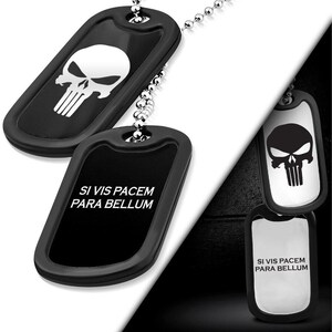 Punisher Si Vis Pacem Para Bellum Men&#39;s Twin Fashion Military tags - Stainless Steel - Chain & Silencer Included