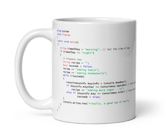 C# Tea Mug, Funny Coding Gift for Developer, White Programmer Cup