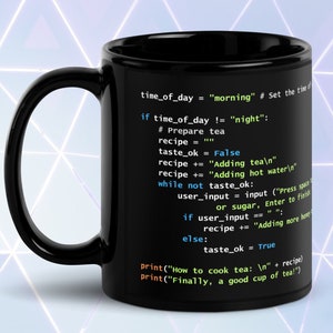 Code de préparation du thé Python - Mug noir brillant image 2