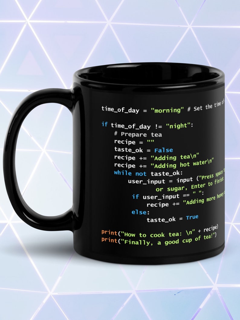 Code de préparation du thé Python - Mug noir brillant image 2