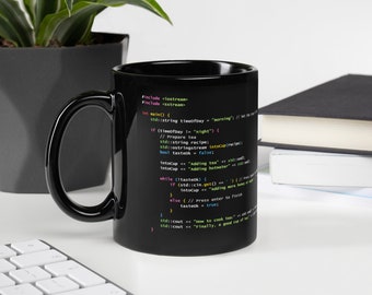 C++ Tea Preparation Code - Black Glossy Mug