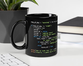 Python Tea Preparation Code - Black Glossy Mug