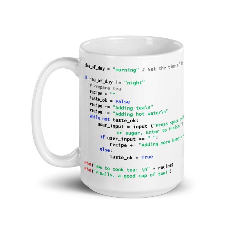 Python Tea Preparation Code - White glossy mug