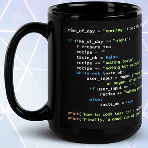 Code de préparation du thé Python - Mug noir brillant image 5