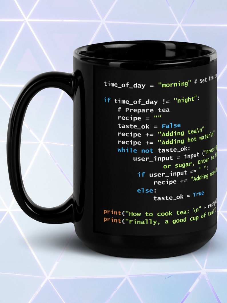 Code de préparation du thé Python - Mug noir brillant image 5