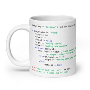 Python Tea Preparation Code - White glossy mug