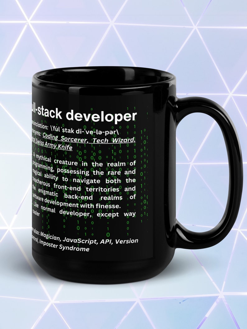 Développeur Full Stack - Tasse brillante noire Witty Definition image 5