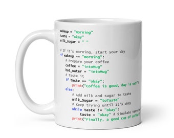 Codice preparazione caffè Python - Tazza bianca lucida