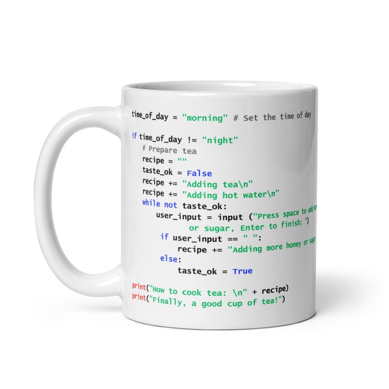 Python Tea Preparation Code - White glossy mug