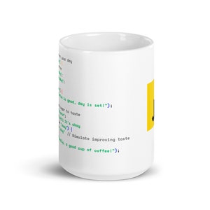 Java Script Coffee Preparing Code  - White glossy mug