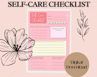 Self Care Checklist, Planner, Self Care, Mindfulness, Habit Tracker, Well Being, Mental Health, Self Love, Printable Self-Care, Download