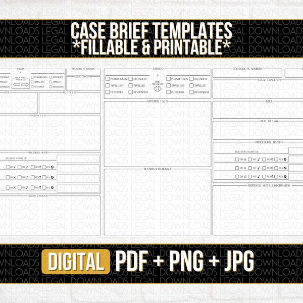 Case Brief Template | Fillable Case Brief Outline | Editable Law School Case Brief | 1L 2L 3L | Law Case Brief | Law Student Printable