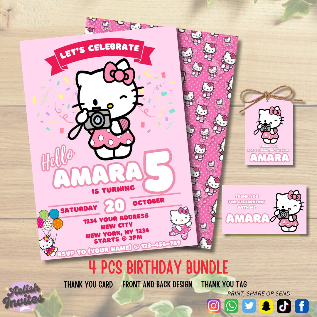 Editable Kitty Birthday Party Invitation Kitty Birthday Party Etsy
