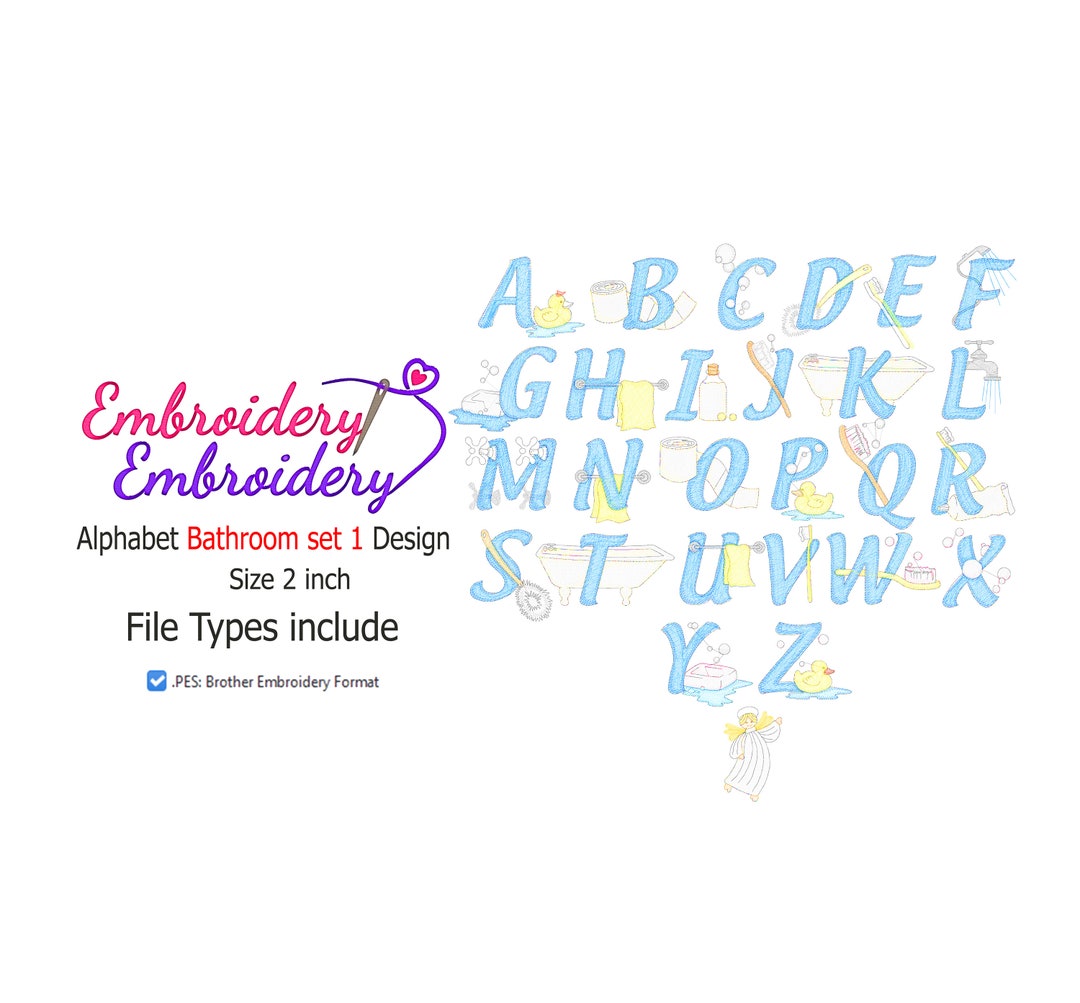 Alphabet Bathroom Embroidery Designs Fancy Washroom Font Etsy