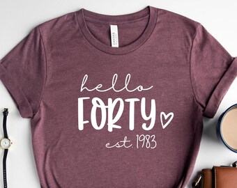 40th Birthday Shirt, Hello Forty Est 1983