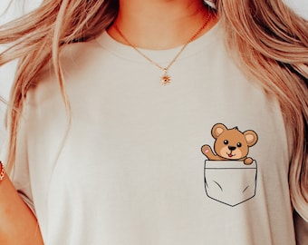 Pocket Bear Shirt, Bear Lover Pocket T-Shirt, Gifts for Bear Lover, Cute Bear Pocket Shirt for Kids, Bear Pocket Shirt Youth Adult