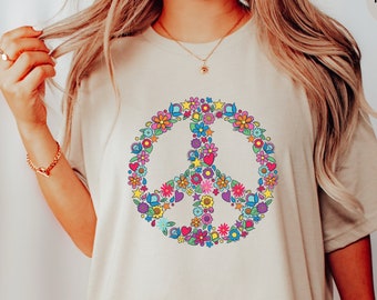 Floral Peace Sign T-Shirt, Hippie Festival Tee