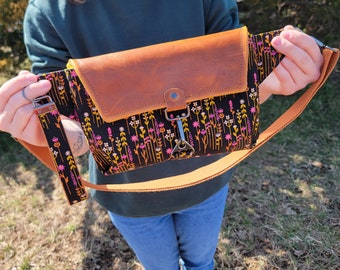 Haralson Crossbody in Ruby Star Society Rashida Coleman-Hale Linear Gardening - Espresso + Leather