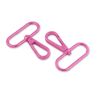 May include: Two pink metal swivel clasps, each with a D-ring and a hook.