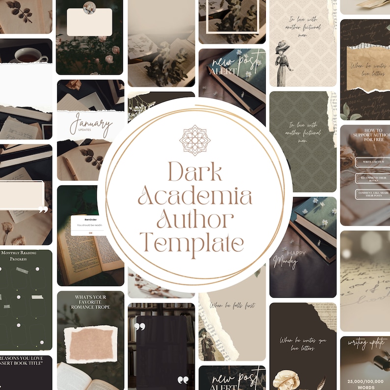 150 Canva Dark Academia Author Templates Writers Bookstagram Digital Download Social Media Instagram Facebook Books image 1