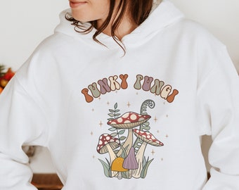 Funky Fungi Hooded Sweatshirt, Cute Mushroom Hoodie, Retro Nature Shirt, Vintage Fungi Hoodie, Mushroom Lover Sweatshirt, Mycology Sweater