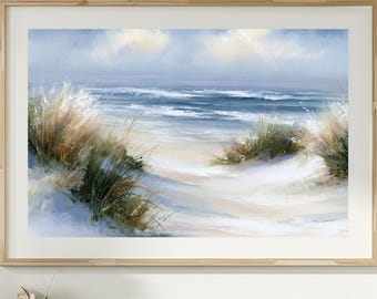 Küsten Strand Malerei Druck Digital, Ozeanwellen Meerlandschaft Wandkunst, Strand Haus Dekor, Küsten Enkelin Druck, minimalistische Vintage Küstenlandschaft